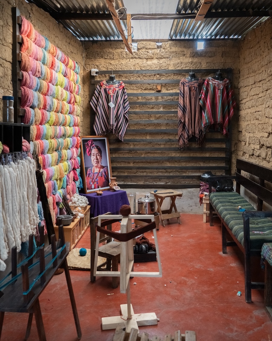 Colorful wall of yarns Colorful wall of yarns at a weaving cooperative in San Juan La Laguna