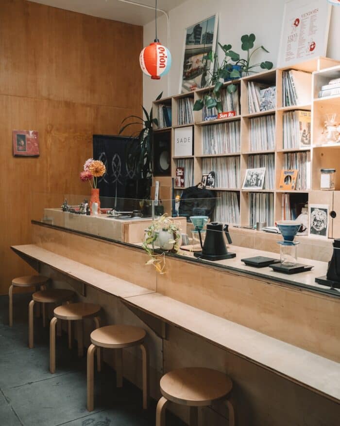 vinyl station at Longplay HiFi Minimalist interiors with vinyl station at Longplay HiFi