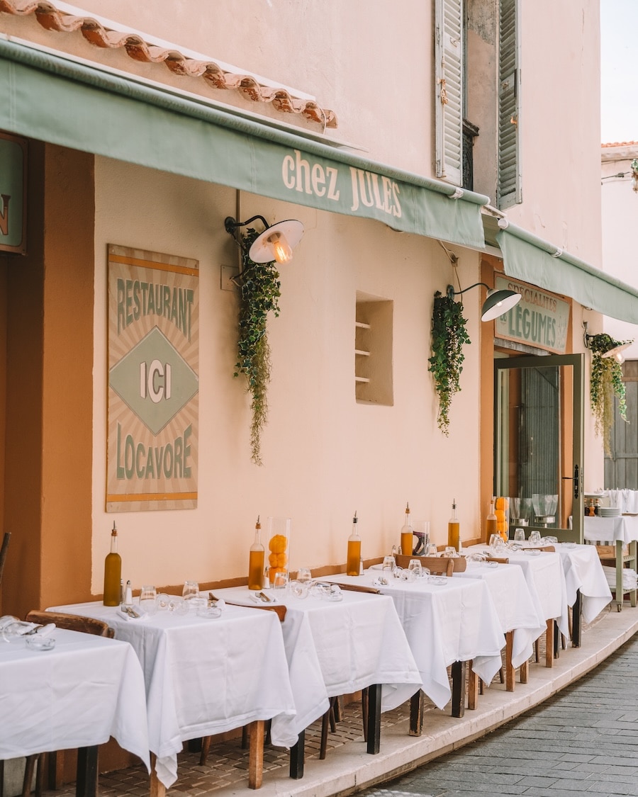 Chez Jules restaurant Patio seating at Chez Jules restaurant in Antibes