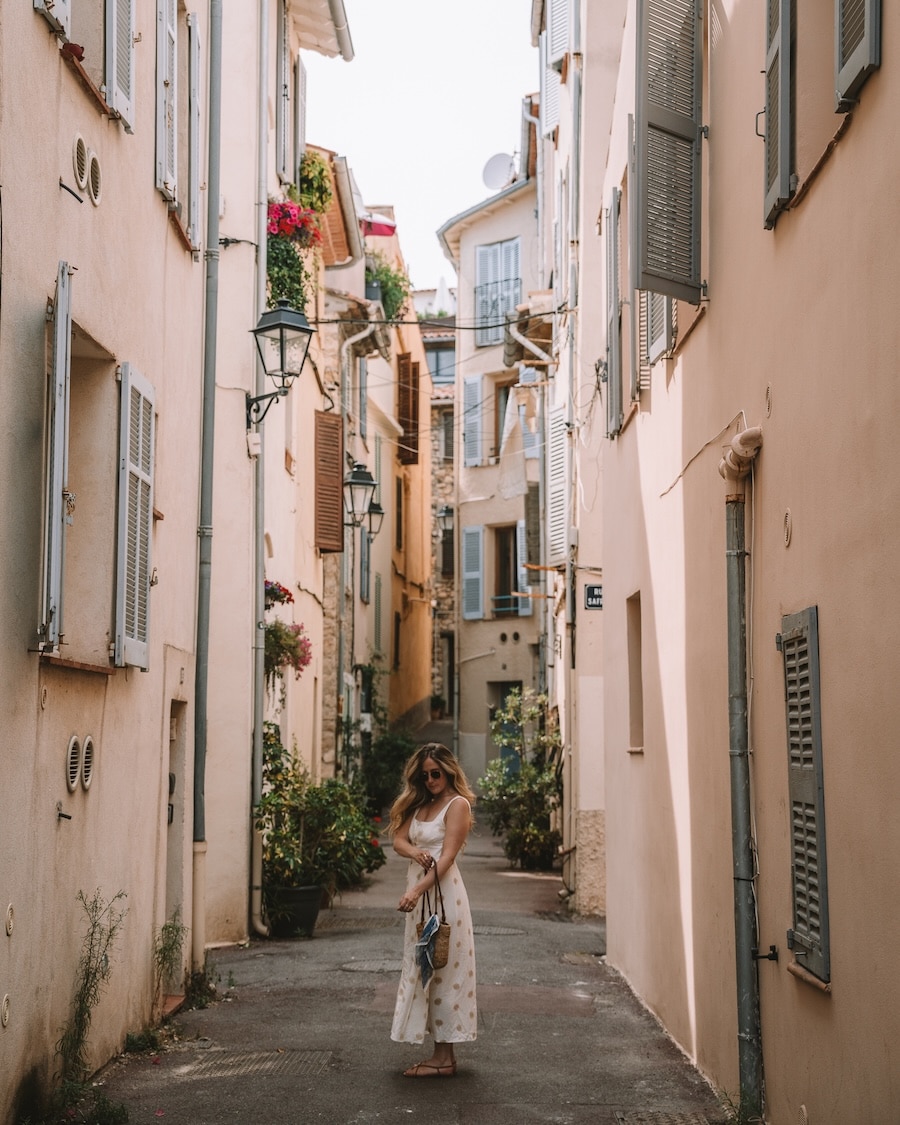 charming Antibes streets Michelle Halpern standing amongst a charming Antibes street with pastel painted window shutters