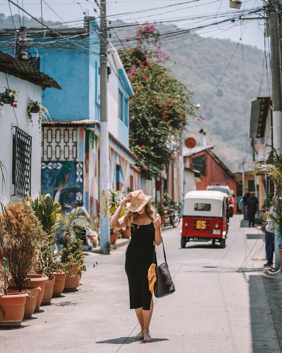 Michelle Halpern Panajachel Michelle Halpern standing on a colorful street in Panajachel, Guatemala