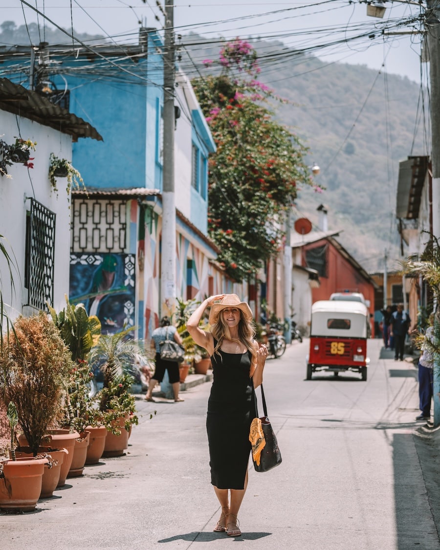colorful street in Panajachel Michelle Halpern standing on a colorful street in Panajachel, Guatemala