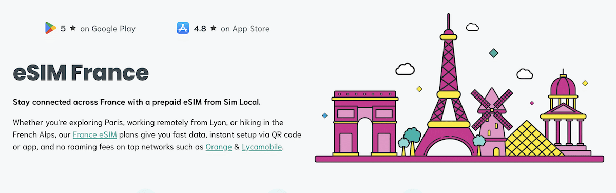 SIMLocal's website Screenshot from SIMLocal's website advertising their France eSIM