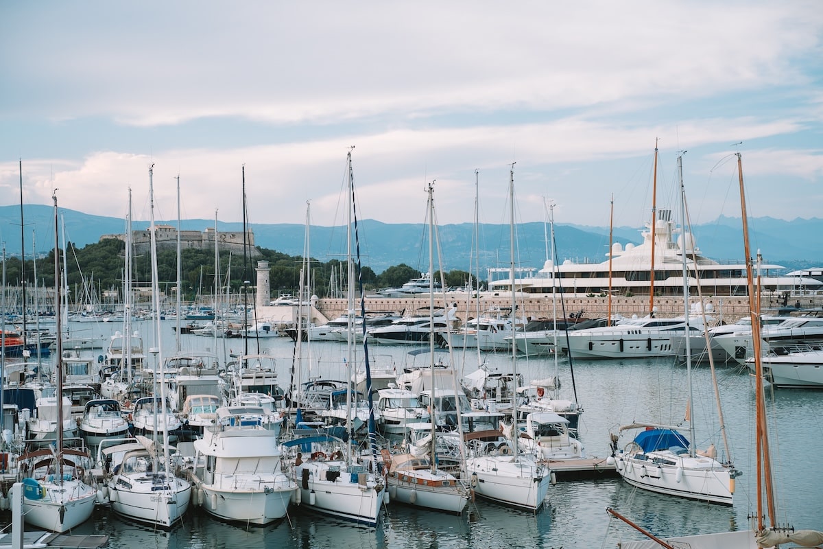 Port Vauban Luxury yachts lined up in Port Vauban