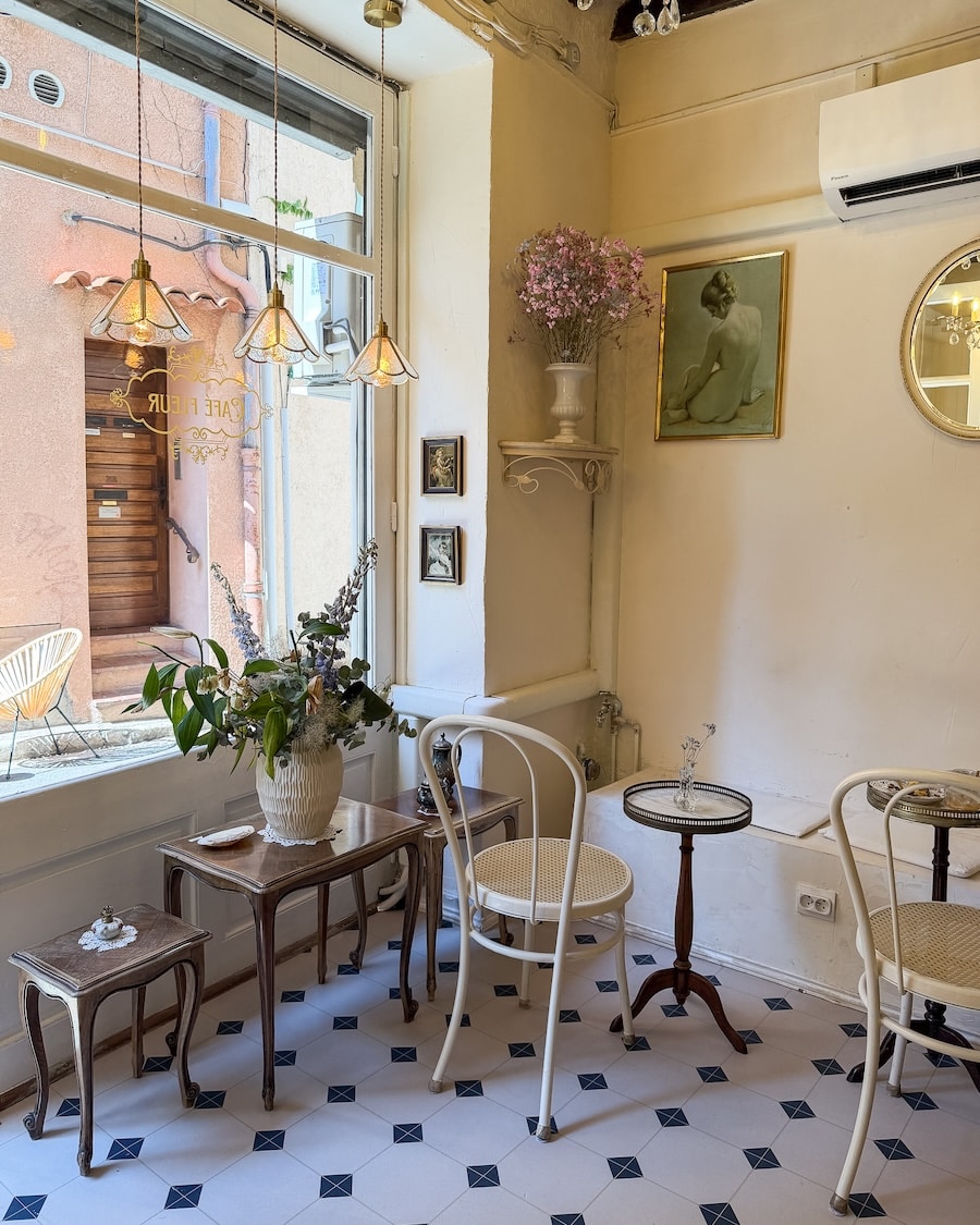 Cafe Fleur Antibes Romantic and antique inspired interior of Cafe Fleur, Antibes