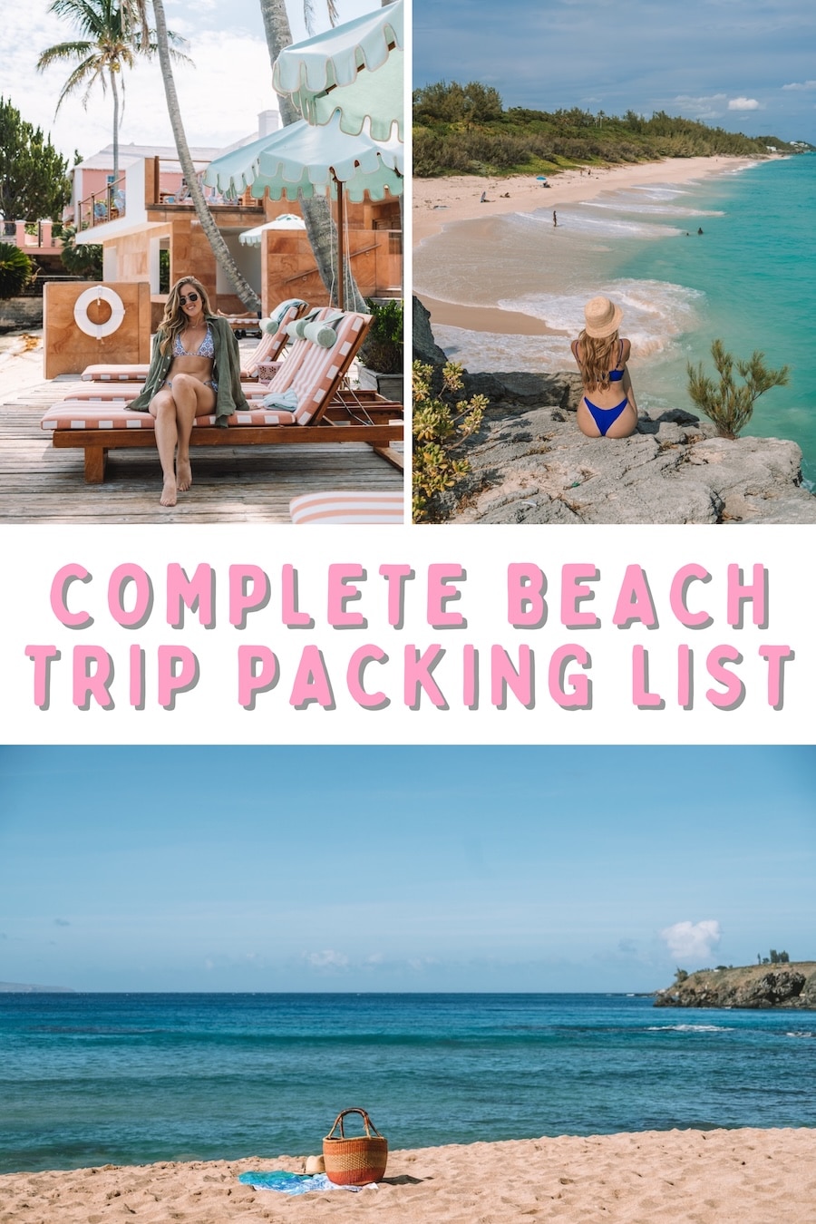 complete beach trip packing list Pin cover for complete beach trip packing list blog post